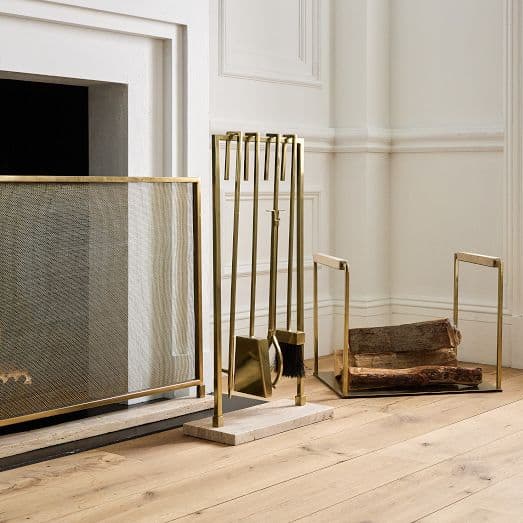 Modern Stone Fireplace Screen & Log Holder