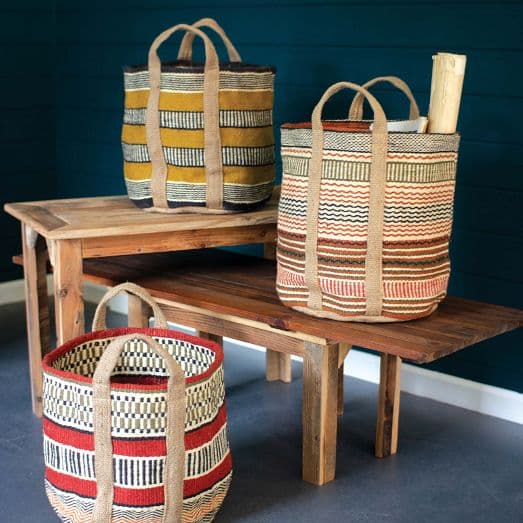 Multicolored Woven Baskets w_ Handles (Set of 3)